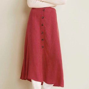 Mango red polka dot midi skirt button up